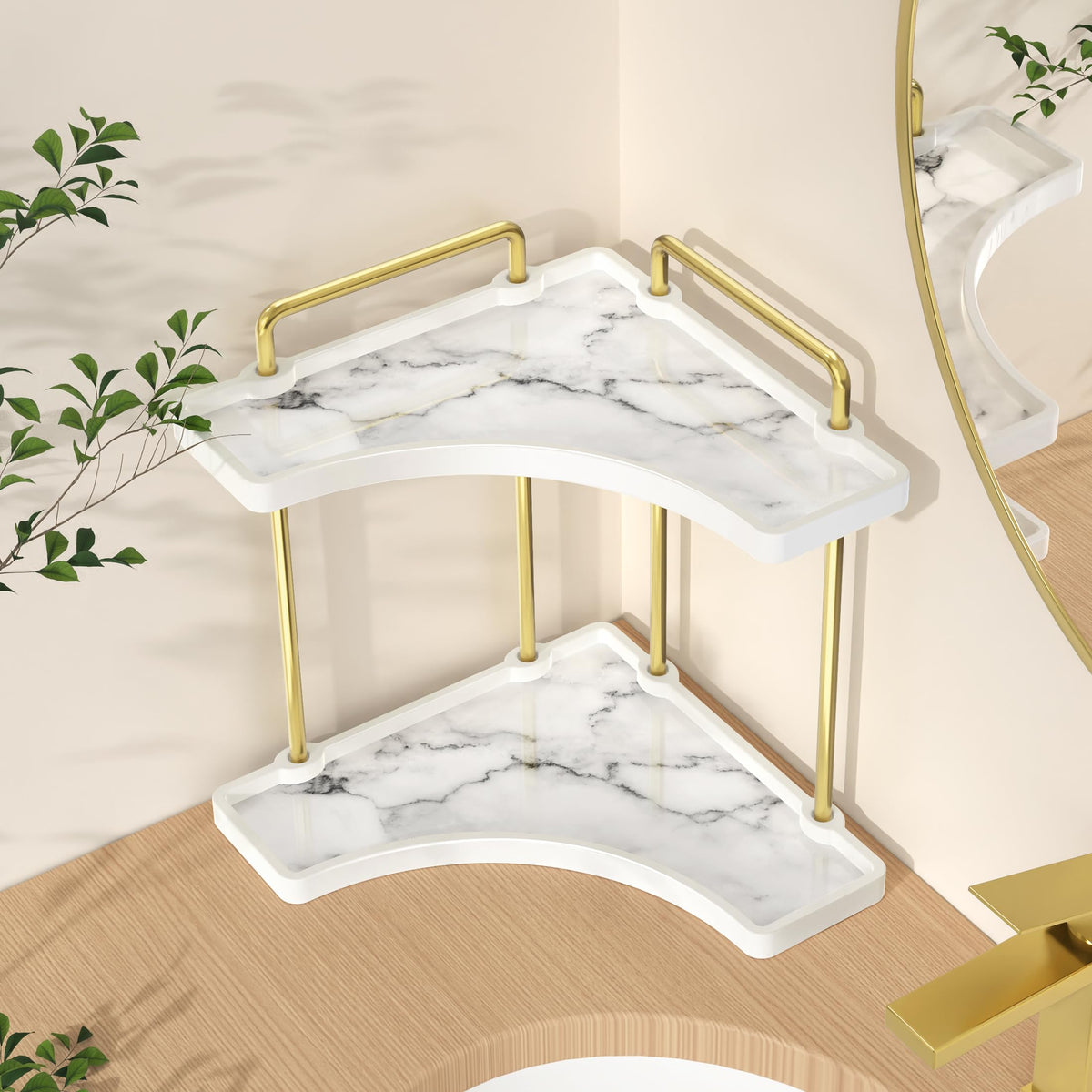 KES 2-Tier Ceramic Bathroom Corner Countertop Organizer, Polished Chrome