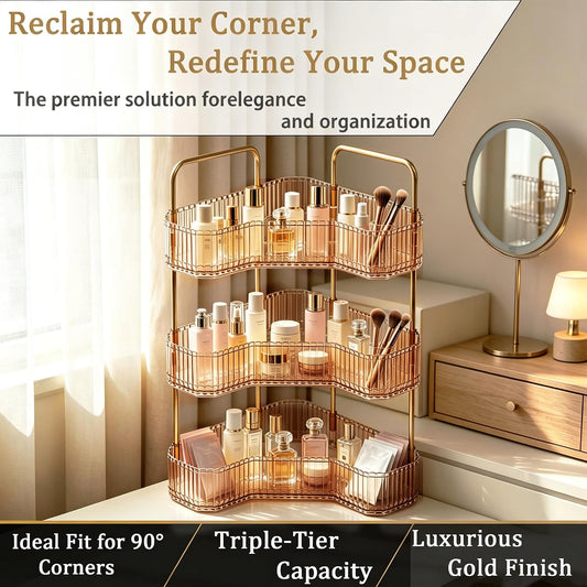 3-Tier Corner Bathroom Organizer, Skincare Vanity Counter Shelf Orange