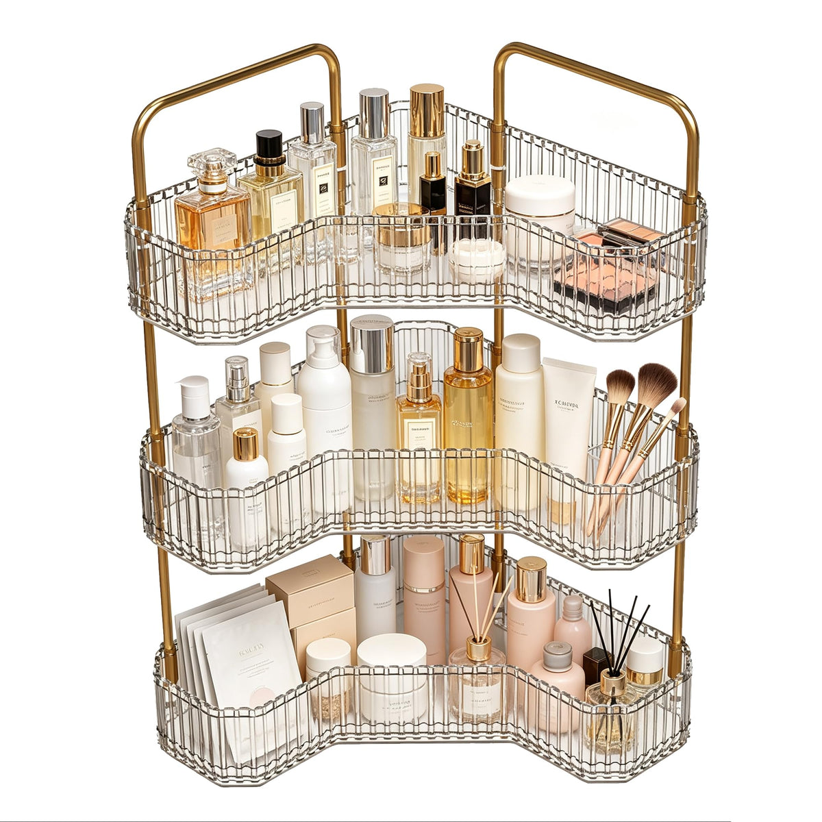 3-Tier Corner Bathroom Organizer, Skincare Vanity Counter Shelf Orange