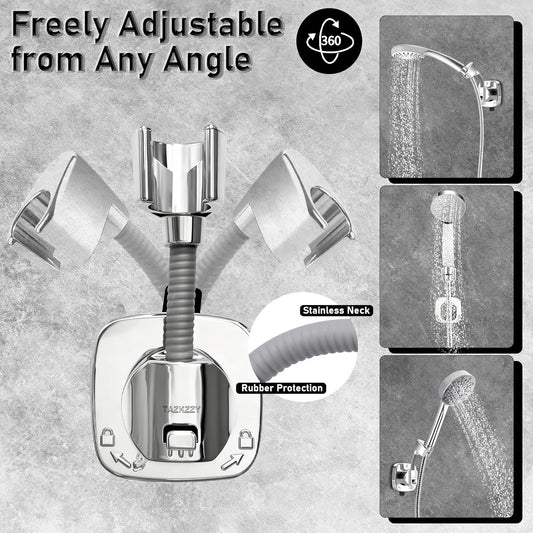 360° Swivel Head Suction Cup Shower Head Holder for Handheld Shower, Silver