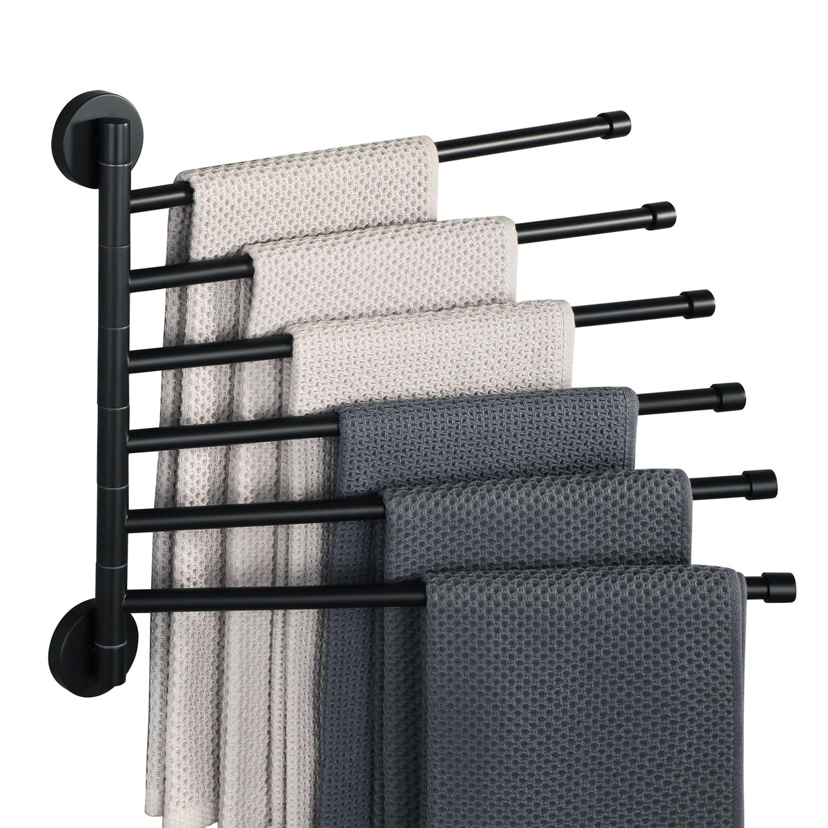 Alise Swivel Towel Rack 13.9", 6 Arm Swing Out Towel Bar, Matte Black