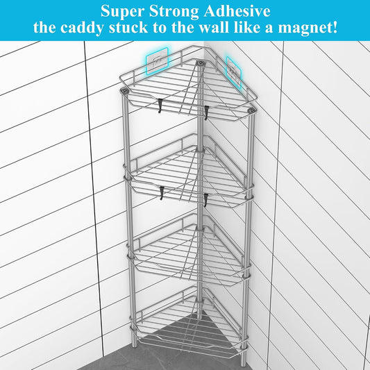 HuggieGems Metal Floor Standing Corner Shower Caddy, Gray, 4 Tier