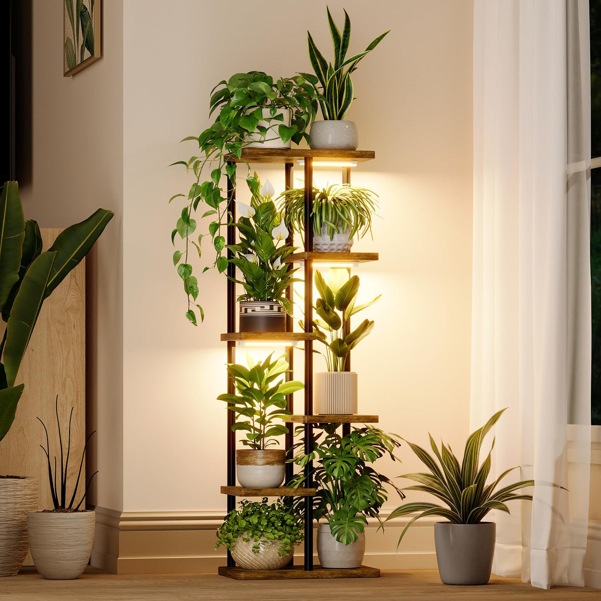 Bamworld Plant Stand with Grow Light for Indoor Plants Corner 7 Tier