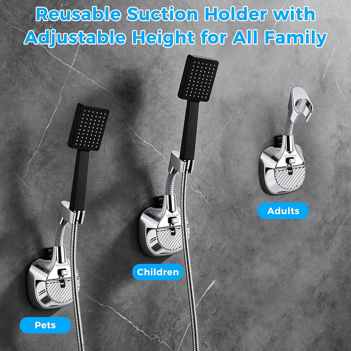 Handheld Shower Head Holder, 33lb Suction Cup, Adjustable, Chrome