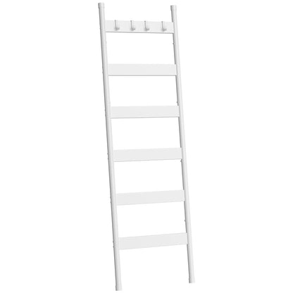 HOOBRO Blanket Ladder, 5-Tier Towel Rack with Hooks, Wall-Leaning Blanket Rack, Decorative Display Ladder Shelf, for Scarves, Industrial, Living Room, Bedroom, Rustic Brown and Black BF52CJ01