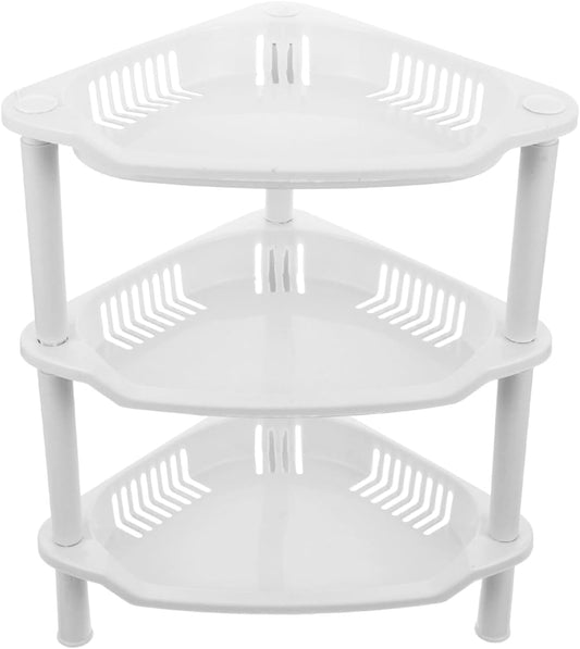 Cabilock 3-Tier Plastic Storage Rack Small Shelves Organizer for Bathroom Kitchen Desk Corner Shelf Stand No-Tool Assembly Compact Space Saving 13.38X11.02X8.26 Inches