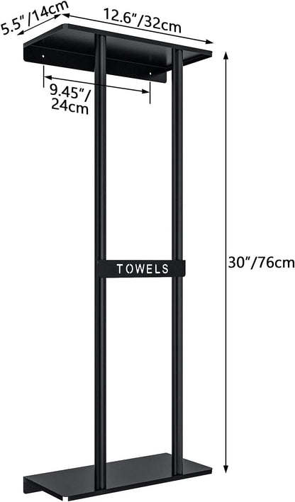 STWWO Towel Racks for Bathroom, Bathroom Towel Storage Wall Mounted 30 inch with Shelf Can Holds 6 Large Towels, Wall Towel Rack for Rolled Towels, Black