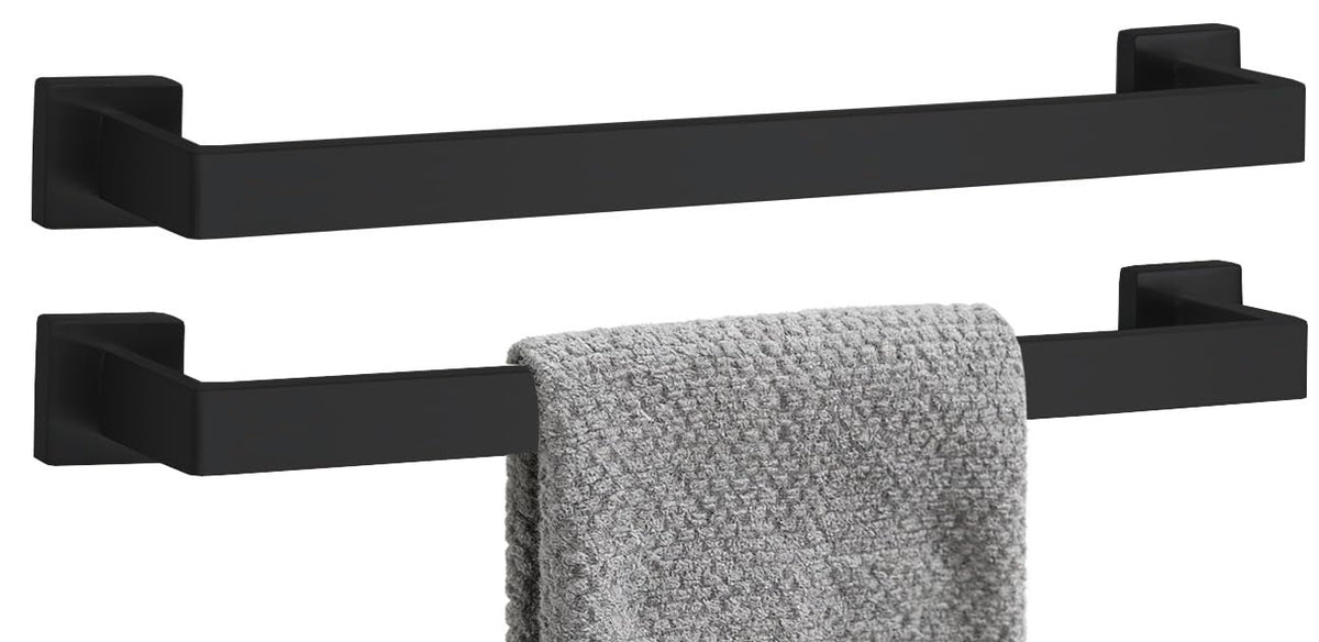 24 Inch Bathroom Towel Bar SUS304 Stainless Steel Matte Black Towel Holder Wall Mounted Heavy Duty Towel Rack Bathroom Towel Rod Modern Square Base Design(1, Matte Black, 24 Inch)