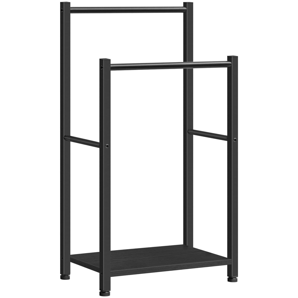 HOOBRO Free Standing Towel Rack for Bathroom, 2 Tier Blanket Rack, 16.5" L x 9.4" W x 31.5" H, Blanket Holder, Drying and Display Rack with Shelf, Rustic Brown and Black BF02LB01