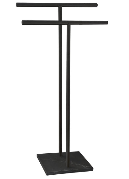 40 Inch Standing Towel Rack Double-T Shape Tall Bath Towel Sheet Holder with Marble Design Base for Bathroom Floor Next to Tub or Shower 2 Tier Towel Holder Stand Stainless Steel Brushed Nickel