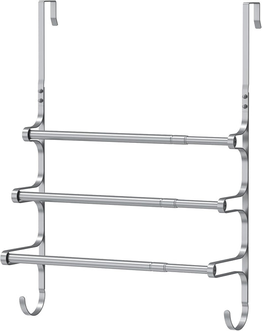 CANYAVE Over The Door Towel Rack, Over Door Towel Rack for Bathroom Door, Triple Towel Storage Holder with Hooks (Silver)