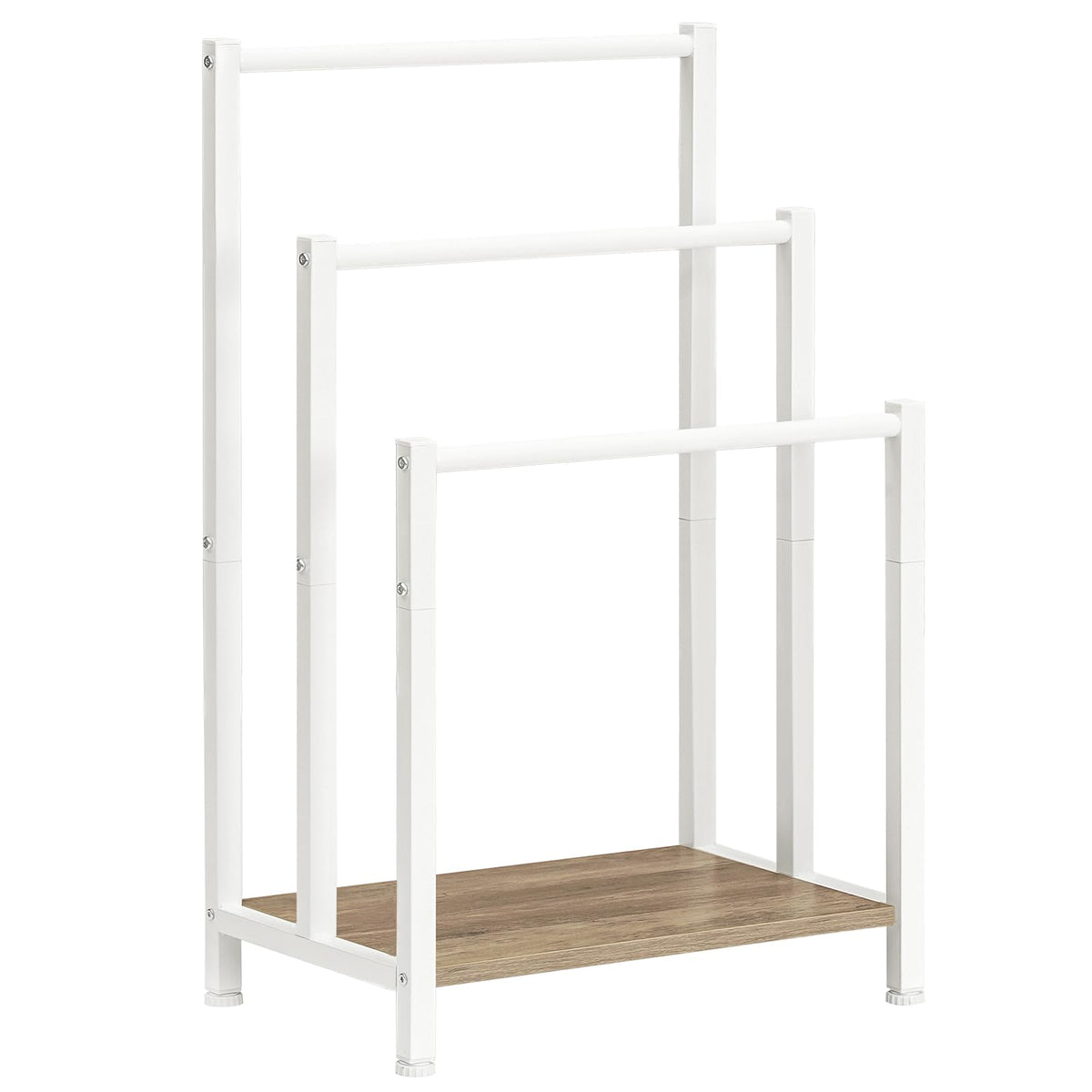 HOOBRO Free Standing Towel Rack, 3 Tier Blanket Rack, Blanket Holder for Bathroom, 16.9" L x 11" W x 31.9" H, Industrial Metal Drying and Display Rack with Shelf, Rustic Brown and Black BF03LB01