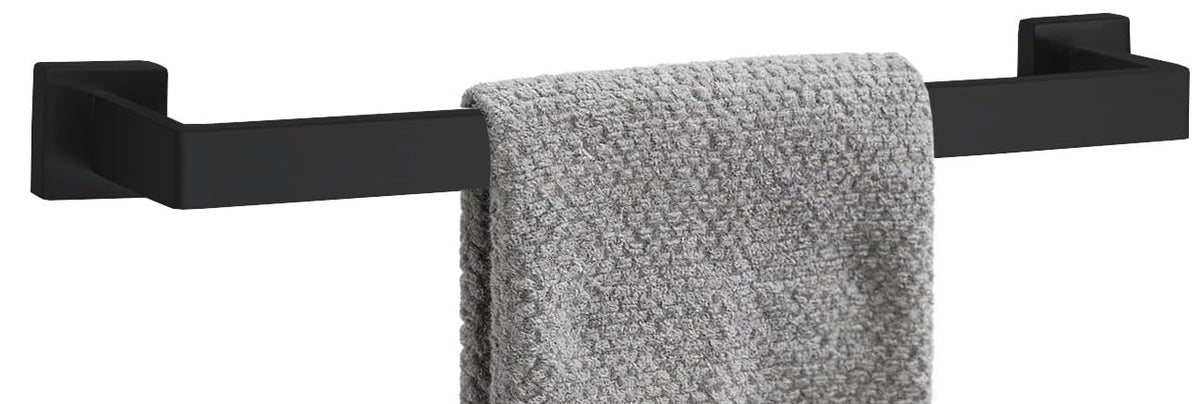 24 Inch Bathroom Towel Bar SUS304 Stainless Steel Matte Black Towel Holder Wall Mounted Heavy Duty Towel Rack Bathroom Towel Rod Modern Square Base Design(1, Matte Black, 24 Inch)