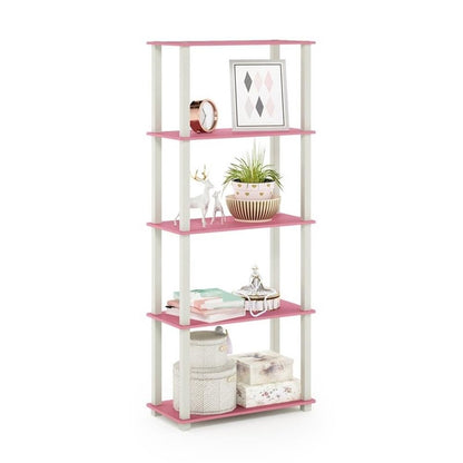 Furinno TURN-N-TUBE Corner Shelf, 5-Tier Corner Bookshelf, Open Storage Shelves, for Organization and Storage, Living Room, Home Office, Garage, Bedroom, Espresso