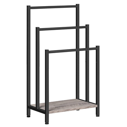 HOOBRO Free Standing Towel Rack, 3 Tier Blanket Rack, Blanket Holder for Bathroom, 16.9" L x 11" W x 31.9" H, Industrial Metal Drying and Display Rack with Shelf, Rustic Brown and Black BF03LB01