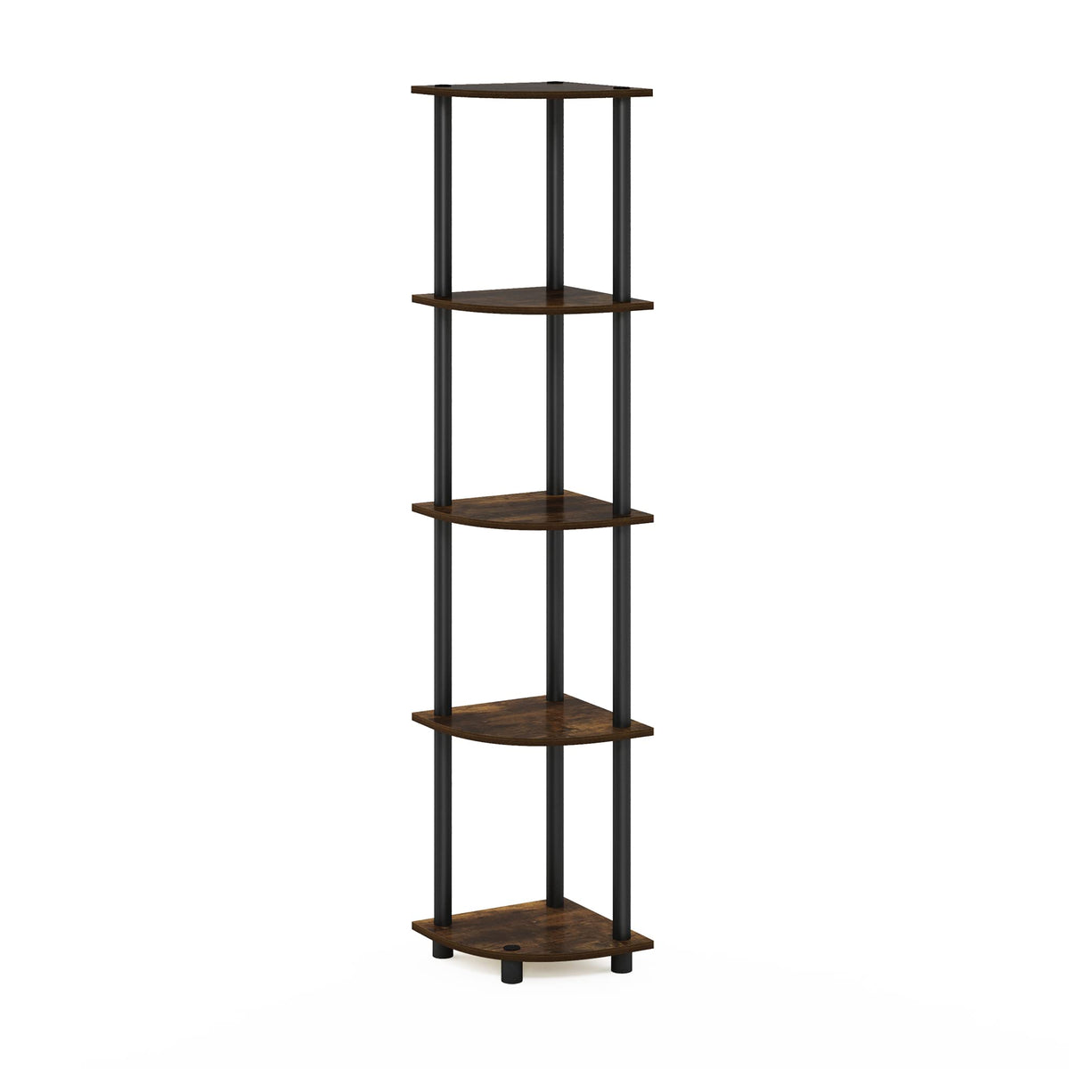 Furinno TURN-N-TUBE Corner Shelf, 5-Tier Corner Bookshelf, Open Storage Shelves, for Organization and Storage, Living Room, Home Office, Garage, Bedroom, Espresso