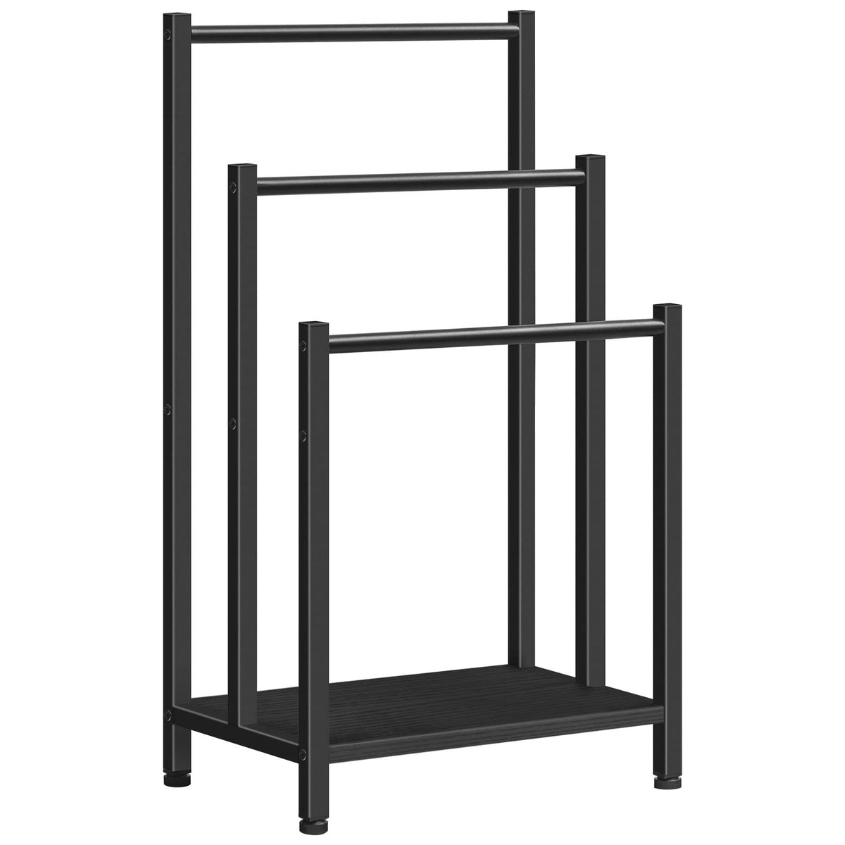 HOOBRO Free Standing Towel Rack, 3 Tier Blanket Rack, Blanket Holder for Bathroom, 16.9" L x 11" W x 31.9" H, Industrial Metal Drying and Display Rack with Shelf, Rustic Brown and Black BF03LB01
