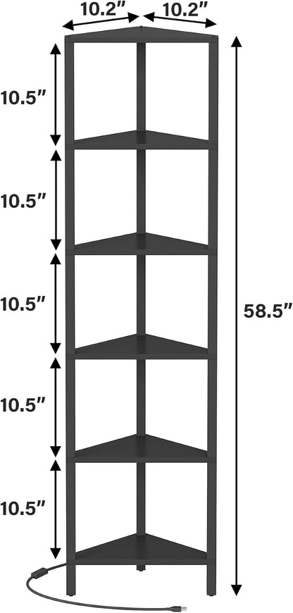 TUTOTAK Corner Shelf with LED Light, 6-Tier Corner Bookshelf