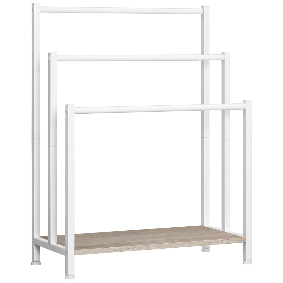 HOOBRO Free Standing Towel Rack, 3 Tier Blanket Rack, Blanket Holder for Bathroom, 16.9" L x 11" W x 31.9" H, Industrial Metal Drying and Display Rack with Shelf, Rustic Brown and Black BF03LB01