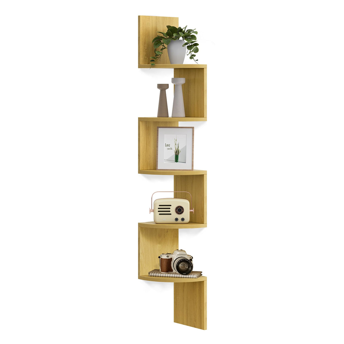 VASAGLE Corner Shelf Wall Mount, 5-Tier Floating Corner Bookshelf