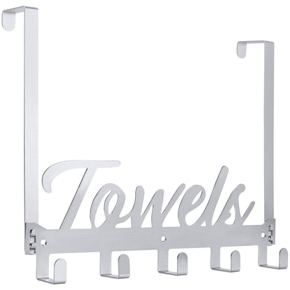 Azmoncy Over The Door Hooks, Towel Rack Towel Hooks for Bathroom, Towel Holder for Hanging Heavy Duty, Door Rack Over Door Hanger with 5 Coat Hooks for Bedroom Bathroom Kitchen, Black