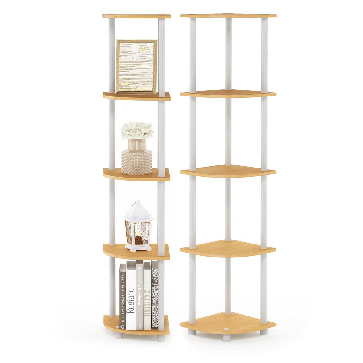 Furinno TURN-N-TUBE Corner Shelf, 5-Tier Corner Bookshelf, Open Storage Shelves, for Organization and Storage, Living Room, Home Office, Garage, Bedroom, Espresso