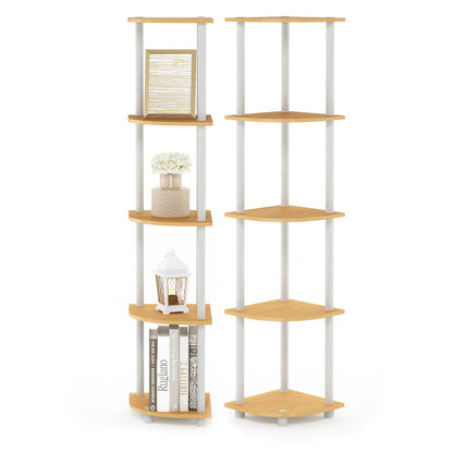 Furinno TURN-N-TUBE Corner Shelf, 5-Tier Corner Bookshelf, Open Storage Shelves, for Organization and Storage, Living Room, Home Office, Garage, Bedroom, Espresso