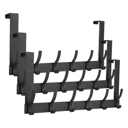 Optish Over The Door Hooks, Door Hanger Hooks for Hanging, Towel Racks for Bathroom with 12 Coat Hook, Coat Rack College Dorm Essentials Bathroom Accessories（1 Pack, Black）