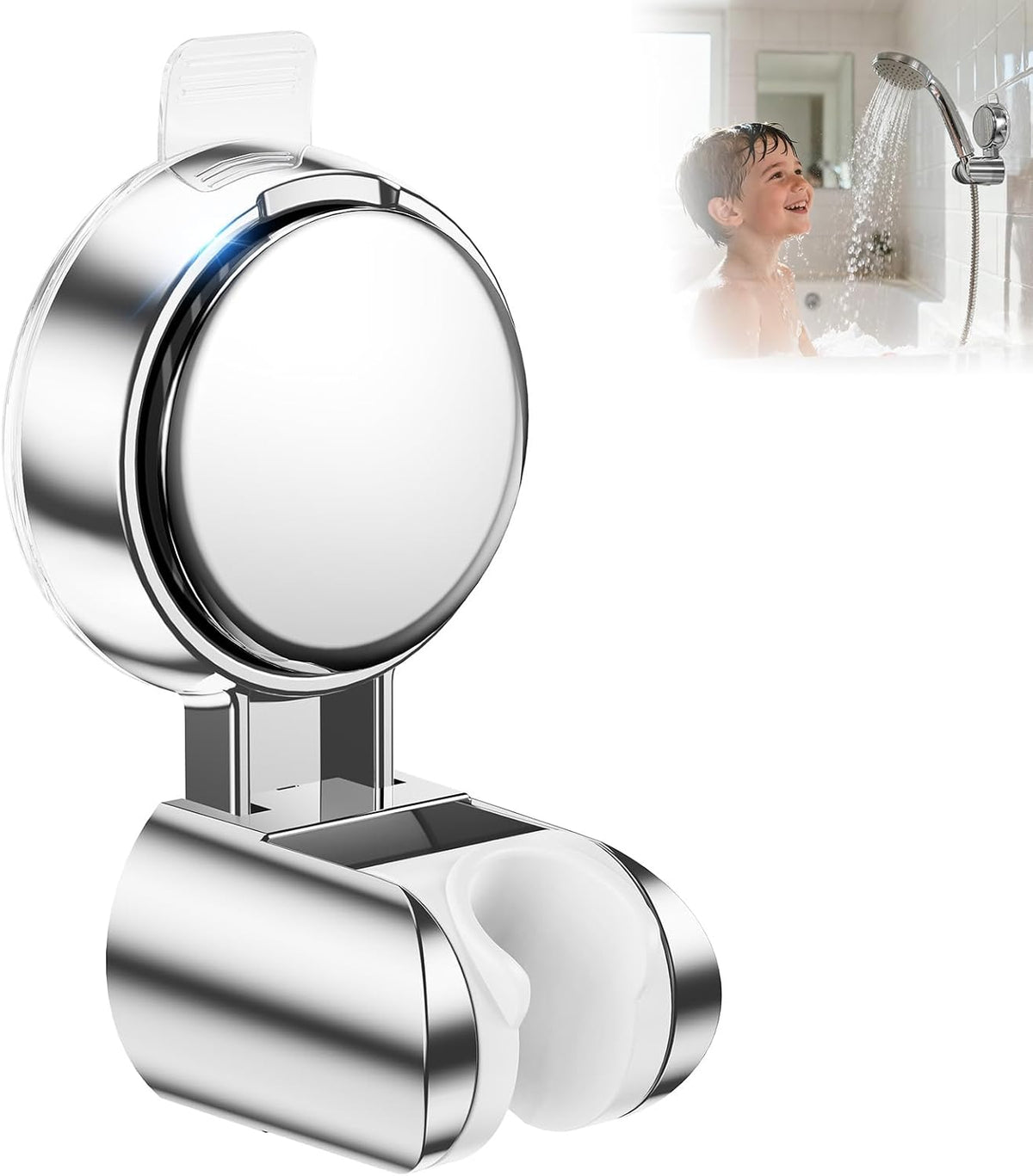 JOTPE Suction Cup Shower Head Holder, Adjustable No Drill Wall Mount Silver