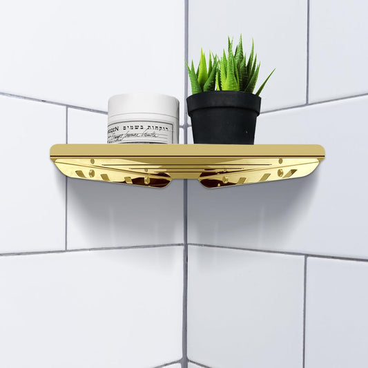 2 Pcs 304 Stainless Steel Corner Shelf with Screws, Triangle Shower Caddy, Wall Mount Soap Holder for Bathroom, Kitchen Organization (Polished Gold)