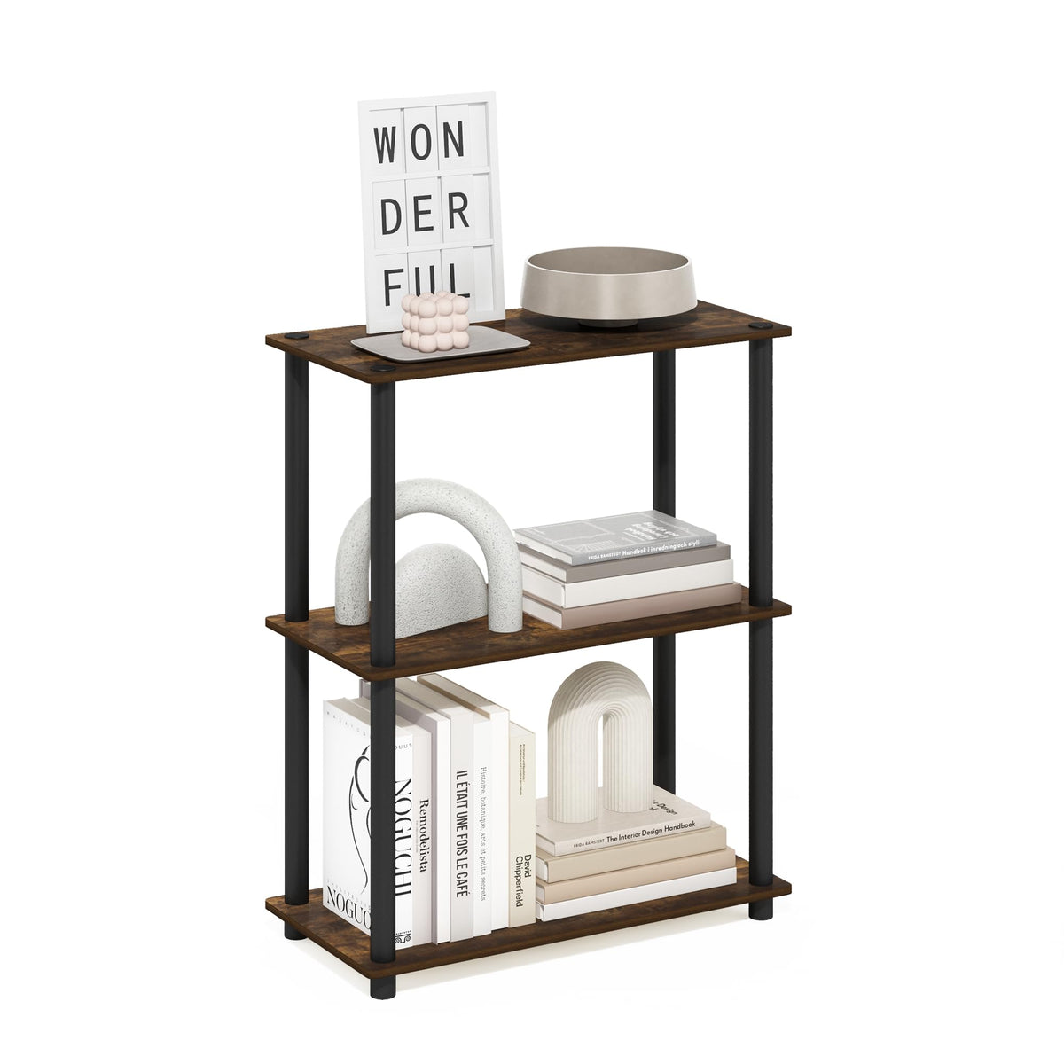Furinno TURN-N-TUBE Corner Shelf, 5-Tier Corner Bookshelf, Open Storage Shelves, for Organization and Storage, Living Room, Home Office, Garage, Bedroom, Espresso