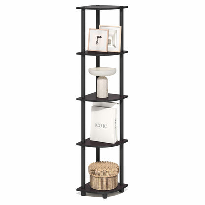 Furinno Turn-N-Tube Corner Shelf, 5-Tier Corner Bookshelf, Open Storage Shelves, for Organization and Storage, Living Room, Home Office, Garage, Bedroom, Black Espresso