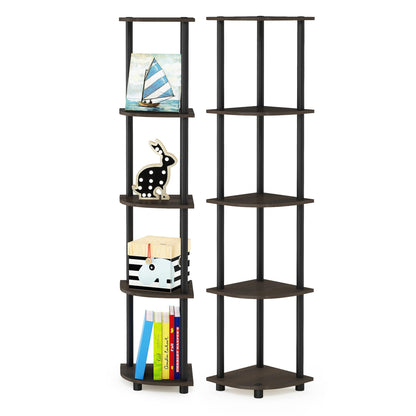 Furinno TURN-N-TUBE Corner Shelf, 5-Tier Corner Bookshelf, Open Storage Shelves, for Organization and Storage, Living Room, Home Office, Garage, Bedroom, Espresso