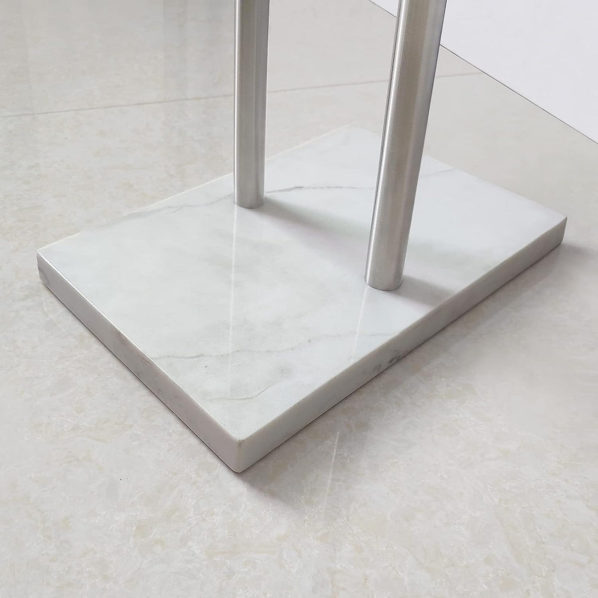 40 Inch Standing Towel Rack Double-T Shape Tall Bath Towel Sheet Holder with Marble Design Base for Bathroom Floor Next to Tub or Shower 2 Tier Towel Holder Stand Stainless Steel Brushed Nickel