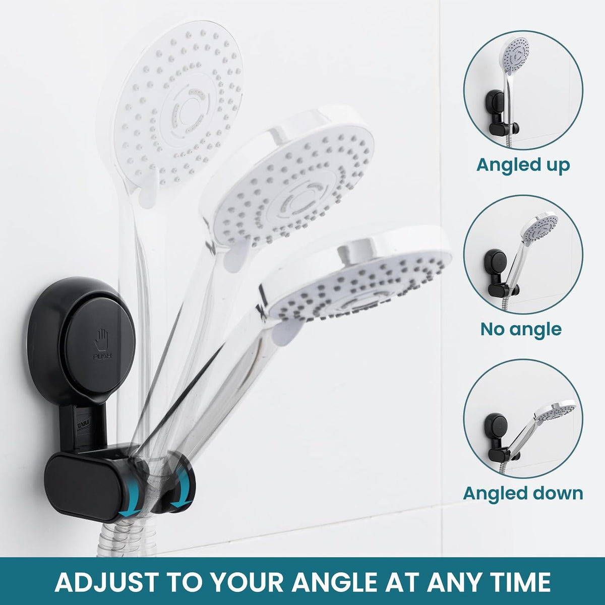 TAILI Shower Head Holder Suction,Adjustable Height & Angle,Universal,Black