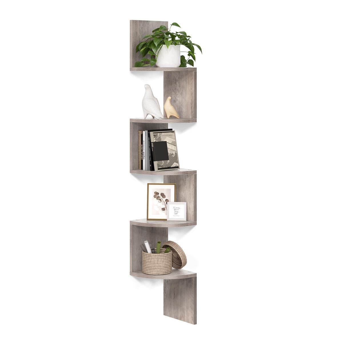 VASAGLE Corner Shelf Wall Mount, 5-Tier Floating Corner Bookshelf