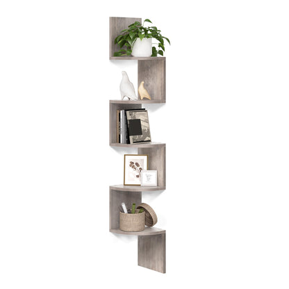 VASAGLE Corner Shelf Wall Mount, 5-Tier Floating Corner Bookshelf