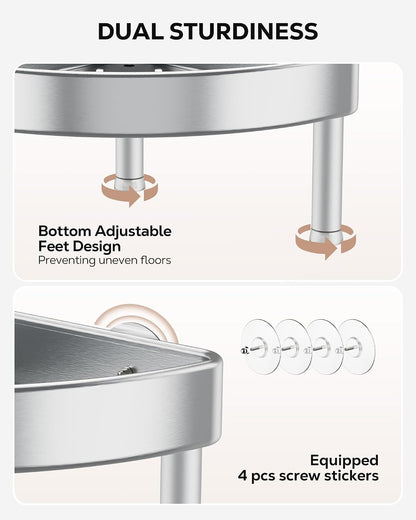 Nieifi 4 Tier Aluminum Corner Shower Caddy Standing Rustproof-Silver