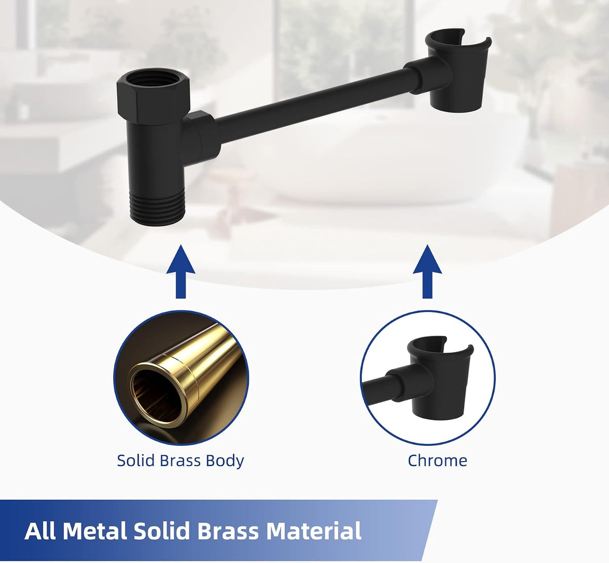 Hibbent All Metal Shower Head Holder - Solid Brass Adjustable Bracket for Handheld Showerhead, Wander, Spray - Shower Arm Mount, Matte Black