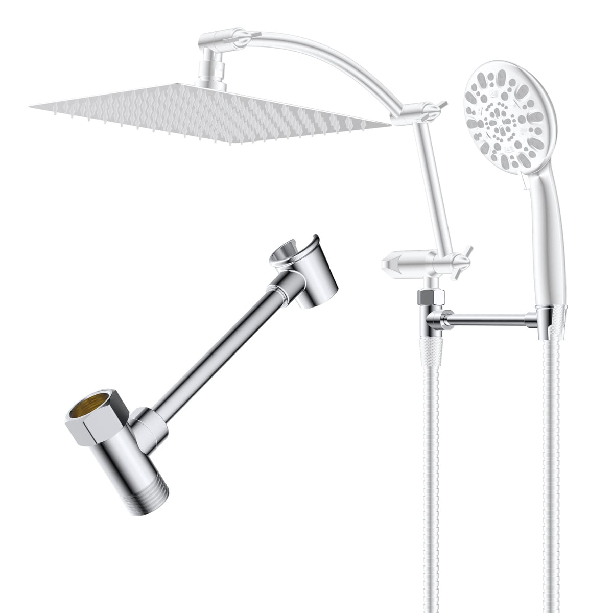 Hibbent All Metal Shower Head Holder - Solid Brass Adjustable Bracket for Handheld Showerhead, Wander, Spray - Shower Arm Mount, Matte Black