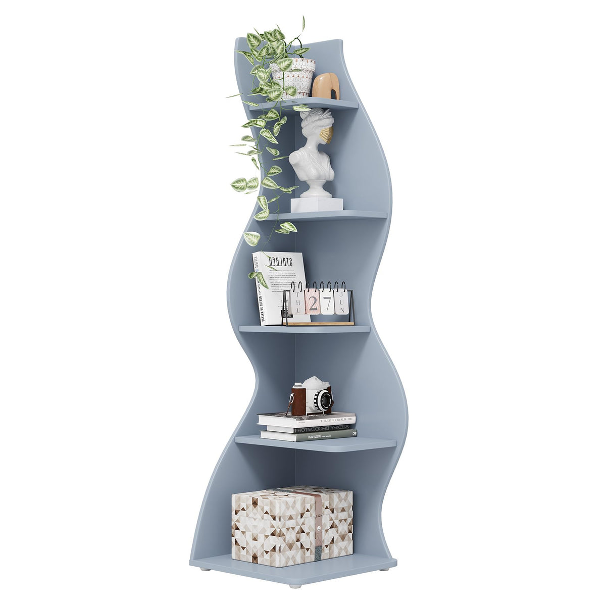 Tribesigns Corner Shelf, Modern 5-Tier Wall Corner Bookshelf, Stylish Corner Small Bookcase Storage Rack Plant Stand with Unique Shape for Living Room, Home Office (Sage Green, 1PC)