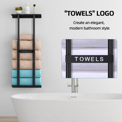 STWWO Towel Racks for Bathroom, Bathroom Towel Storage Wall Mounted 30 inch with Shelf Can Holds 6 Large Towels, Wall Towel Rack for Rolled Towels, Black
