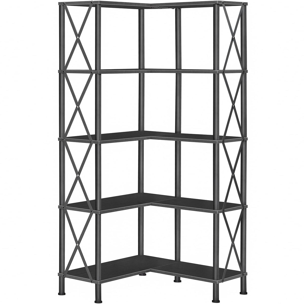 HOOBRO Corner Bookshelf, 5-Tier L-Shaped Bookcase, Industrial Open Display Shelf Tall Storage Organizer, Vertical Storage Rack, for Living Room, Home Office, Rustic Brown and Black BF60SJ01