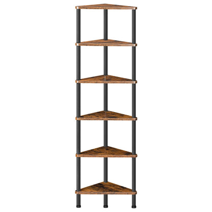 HOOBRO Corner Shelf Stand, Industrial 5-Tier Corner Bookshelf with Metal Frame, Plant Display Shelf, Small Bookcase for Small Spaces, Bedroom, Living Room, Rustic Brown BF33CJ01