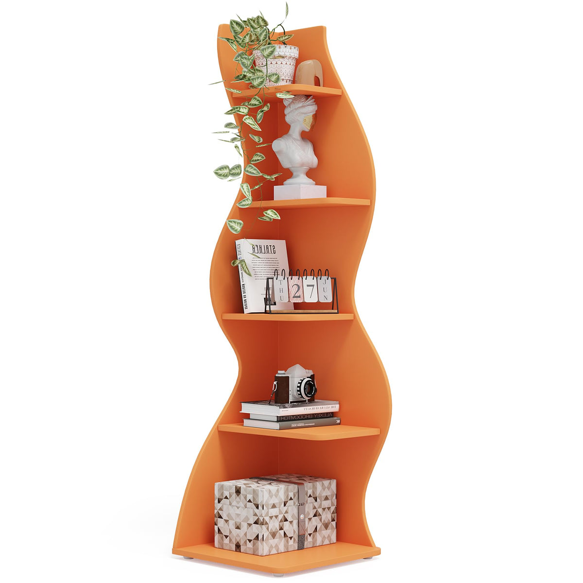 Tribesigns Corner Shelf, Modern 5-Tier Wall Corner Bookshelf, Stylish Corner Small Bookcase Storage Rack Plant Stand with Unique Shape for Living Room, Home Office (Sage Green, 1PC)
