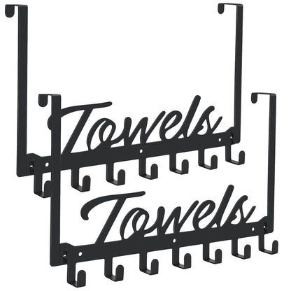 Azmoncy Over The Door Hooks, Towel Rack Towel Hooks for Bathroom, Towel Holder for Hanging Heavy Duty, Door Rack Over Door Hanger with 5 Coat Hooks for Bedroom Bathroom Kitchen, Black