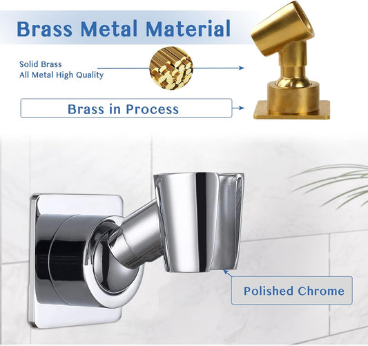 YDmeet Shower Head Holder, Adjustable Handheld Brass Shower Head Bracket, Wall Mount Holder, Drill Free Glue Installation (Polished Chrome)