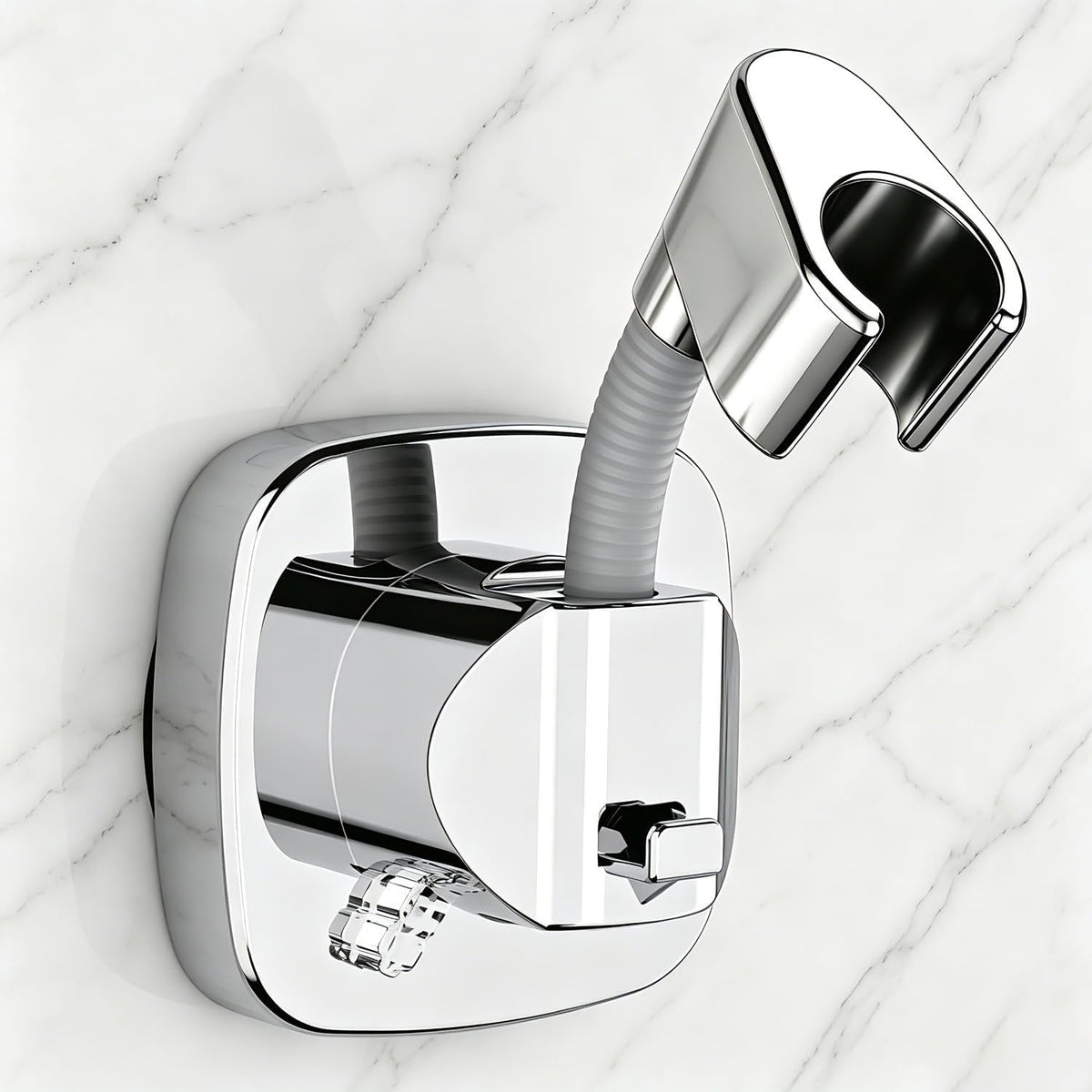 Shower Head Holder with Suction, 360° Swivel | Adjustable No Drill, Silver