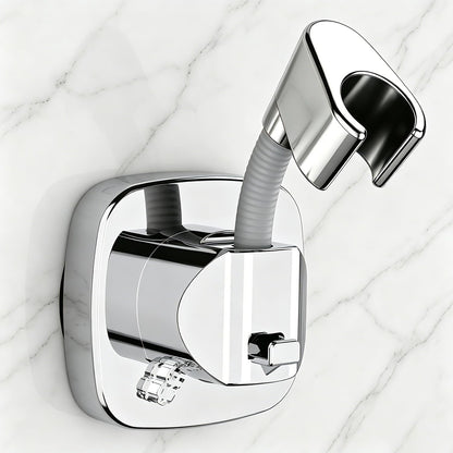 Shower Head Holder with Suction, 360° Swivel | Adjustable No Drill, Silver