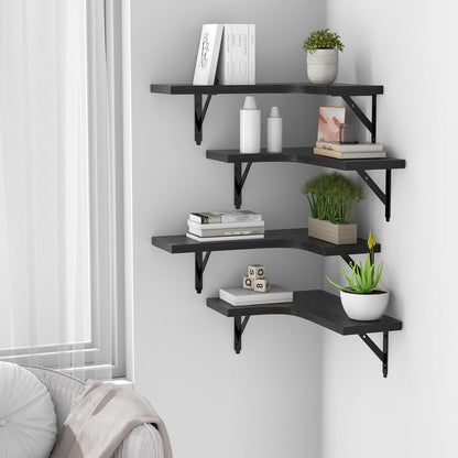 ROMGUAR CRAFT Corner Floating Shelves Wall Mounted Set of 4, Black